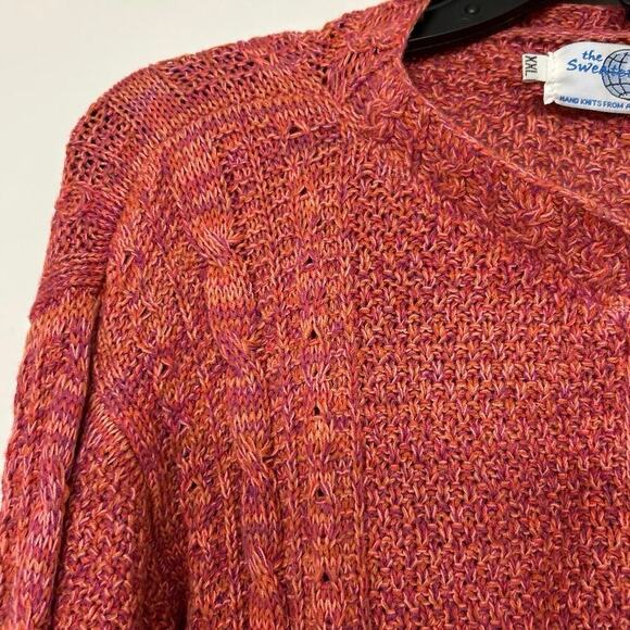 The Sweater Venture Cotton Pink Hand Knit Space Dye Zip Up Sweater Size XXL - Picture 8 of 10